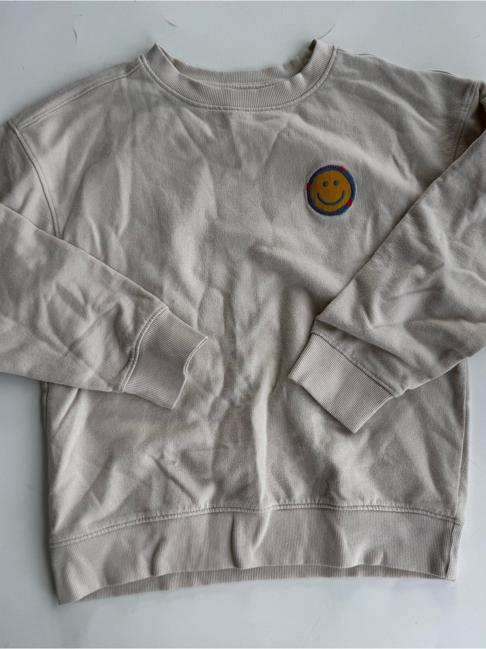 Cat & Jack Cream Crewneck Sweatshirt with Smiley Patch